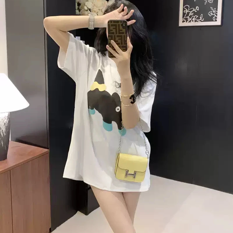 欧货百搭白色短袖女2025夏季新款时尚洋气遮屁股中长款t恤女上衣