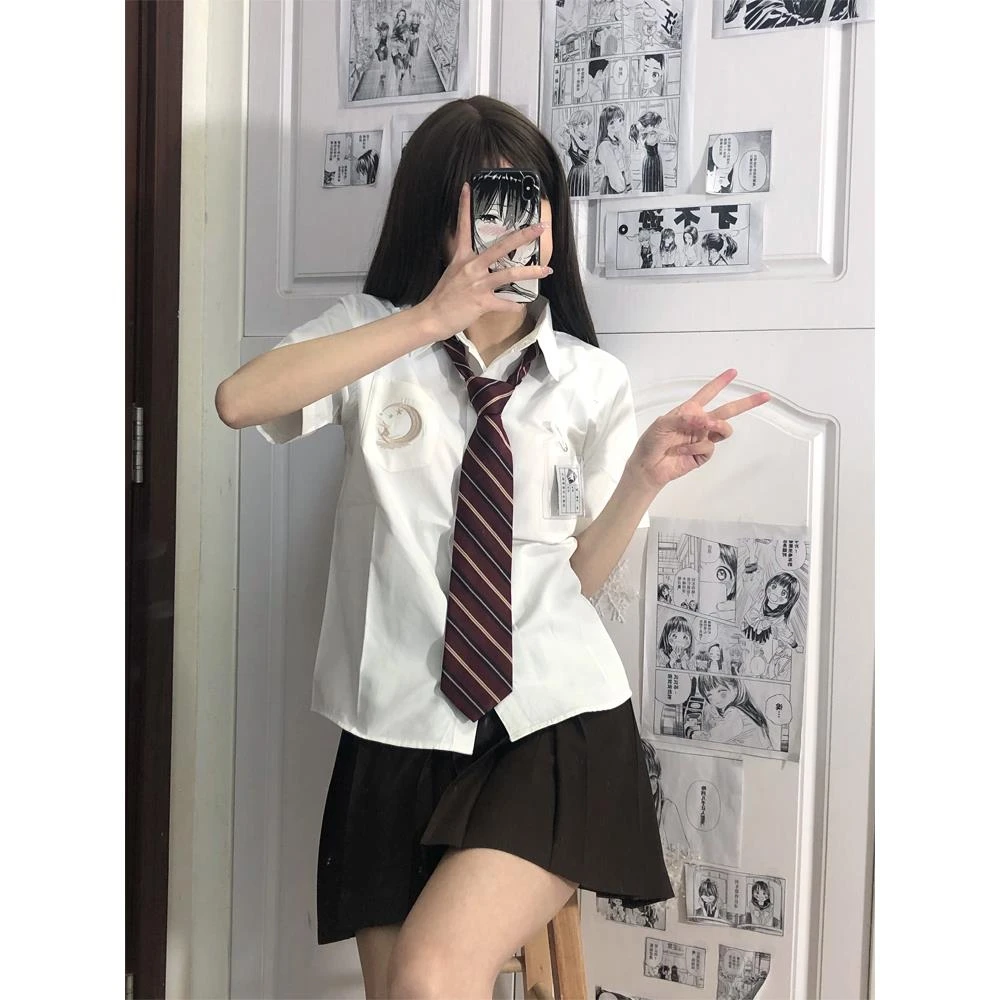 夏季薄款不透 短袖jk衬衫女春夏日系校服月兔刺绣原创JK制服衬衣