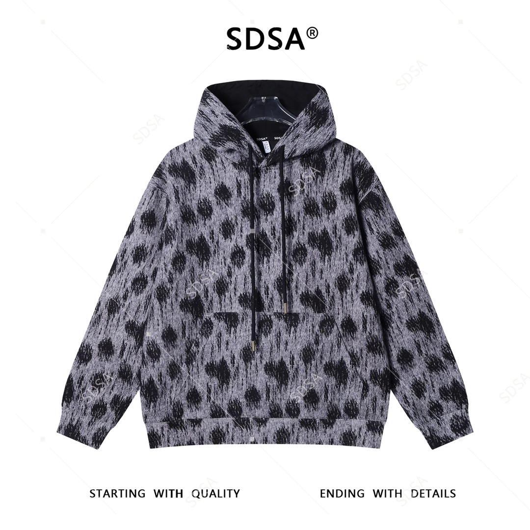 SDSA男士秋冬新款痞帅男装宽松撞色印花抽绳连帽卫衣百搭高街上衣