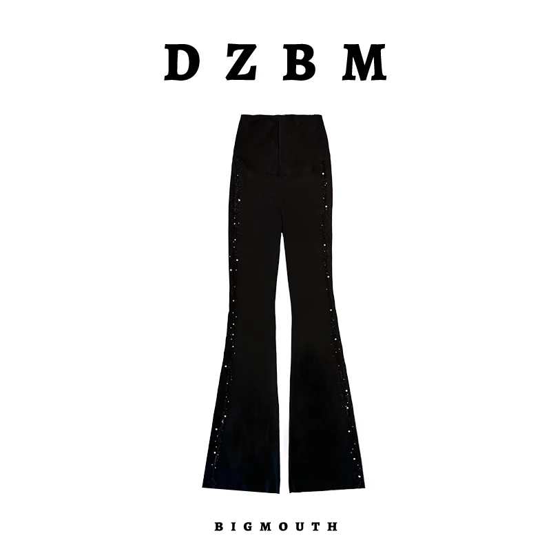 DZBM2025春季新款时尚显瘦轻奢重工烫钻微喇打底裤-K1047