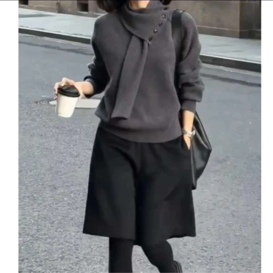 秋冬新款气质时尚女装宽松百搭上衣搭配显瘦裤子套装