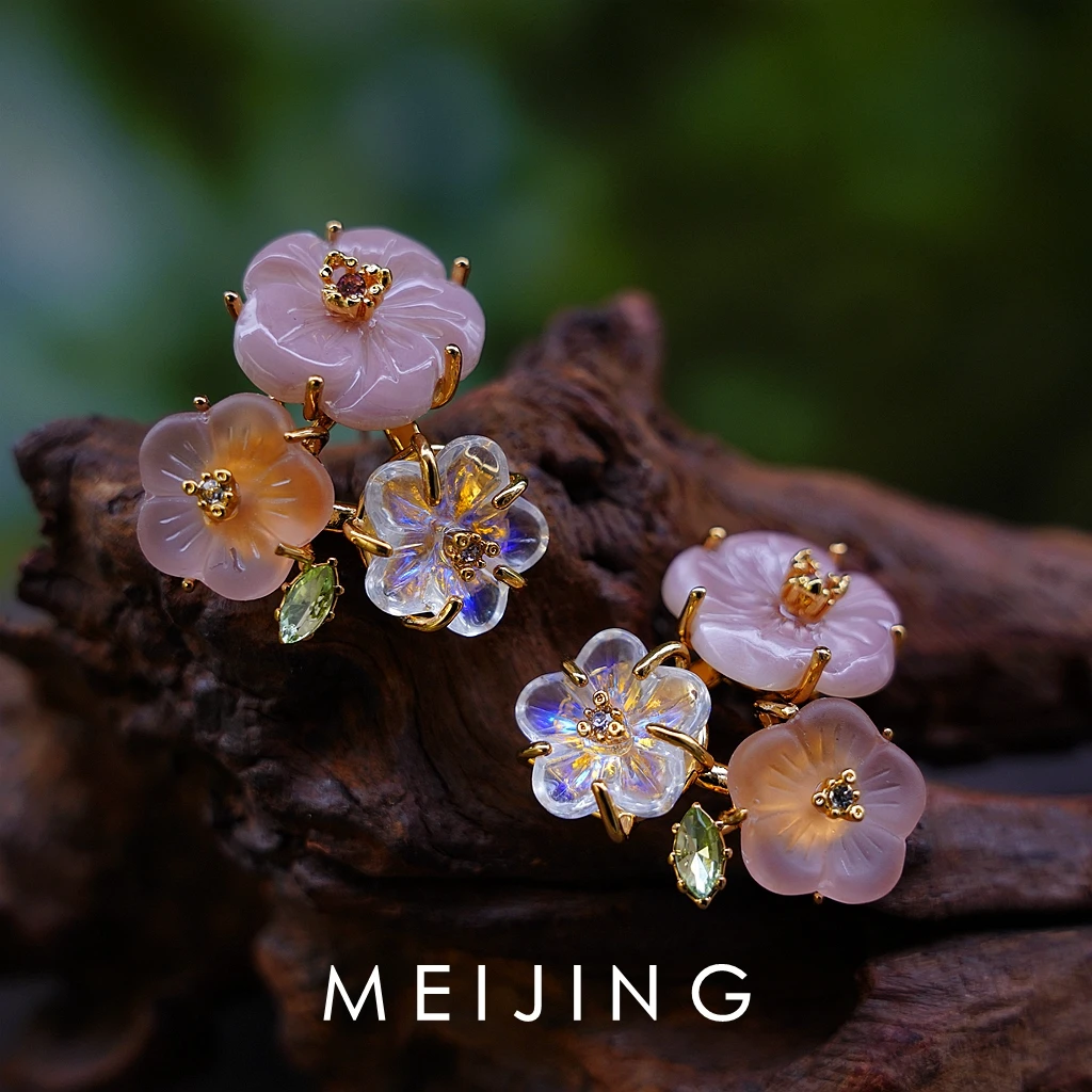 黄铜耳饰 【桃夭】小众设计感夏日森系粉色花朵耳环