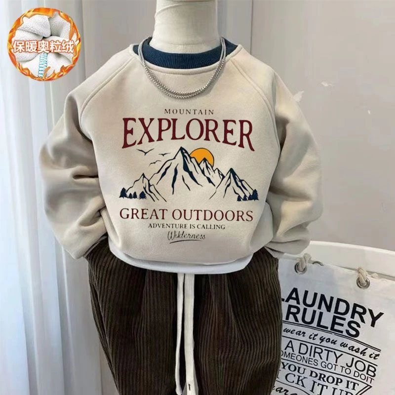 爆款加绒卫衣秋冬装2025新款儿童洋气内搭上衣一体绒宝宝冬季加厚