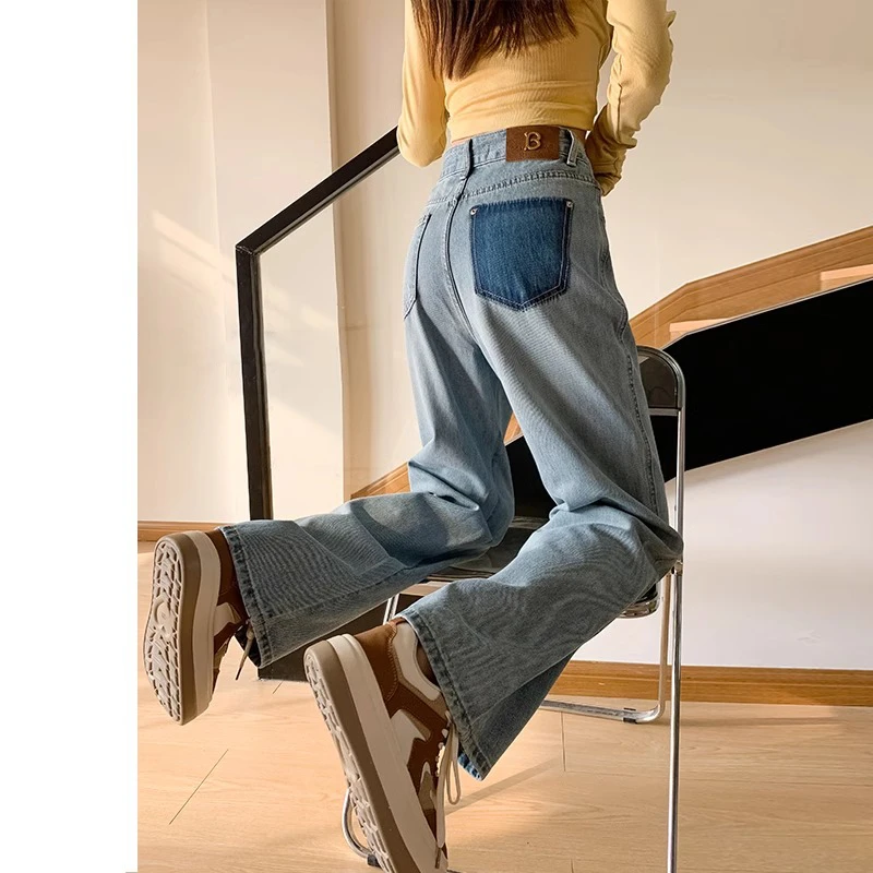 阔腿牛仔裤女2025早春新款设计感高腰显瘦小个子窄版直筒裤子春季