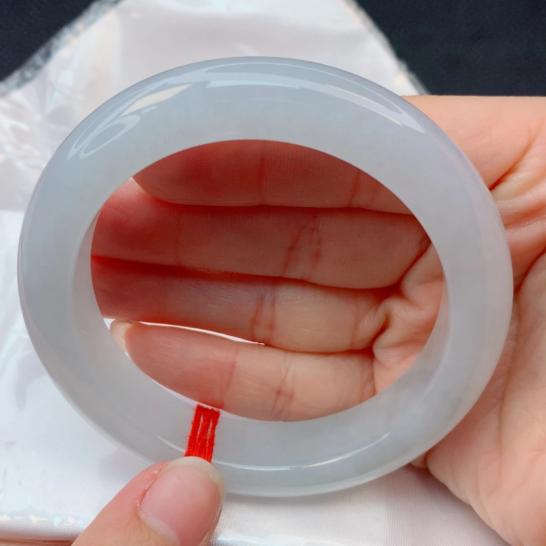 胡***叔翡翠未镶嵌手镯55-56糯冰白月光