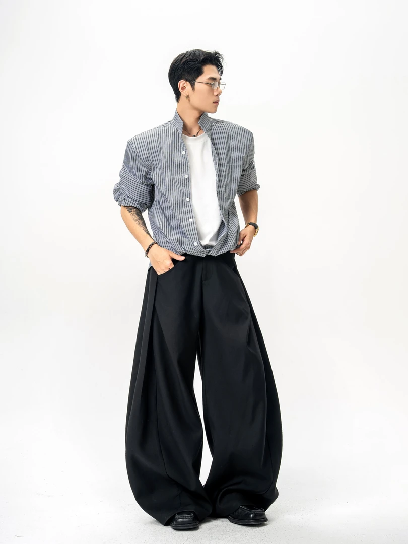 DBW Doublewin高质感条纹假两件长袖衬衫男夏季百搭宽肩上衣1233