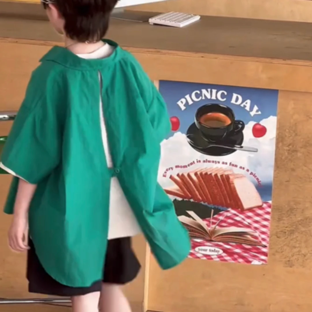 25231夏季潮透气儿童露背短袖衬衣