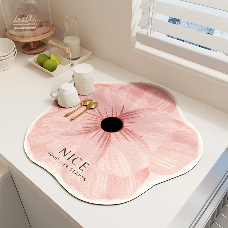 花朵形硅藻泥厨房台面沥水垫碗盘杯垫茶台吸水垫耐脏防滑简约垫子
