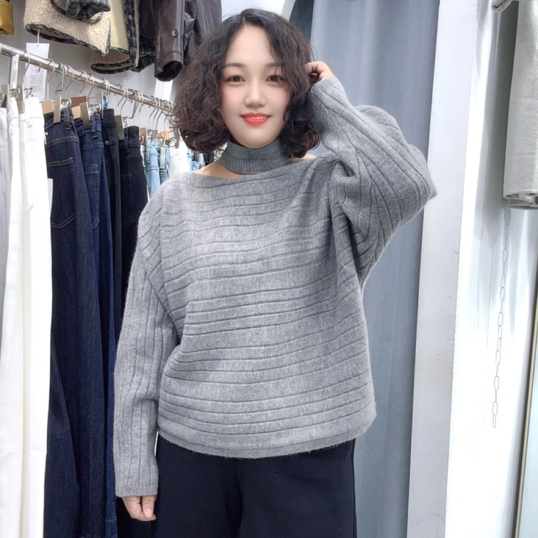 【新格调】毛衣长袖套头针织衫圆领百搭厚款针织一字领