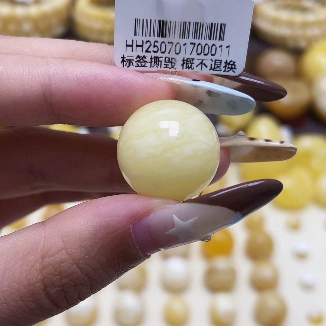 琥珀未镶嵌裸石18.8mm虎皮妖花圆珠瑕