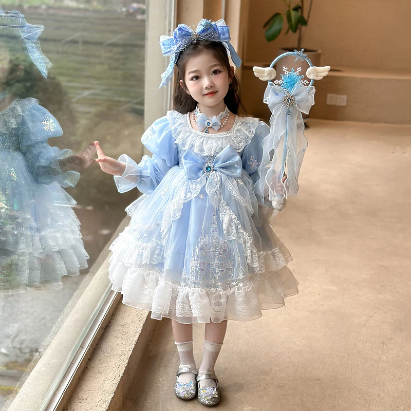 女童艾莎公主裙春秋款2025新款儿童生日礼服宝宝连衣纱裙子洛丽塔