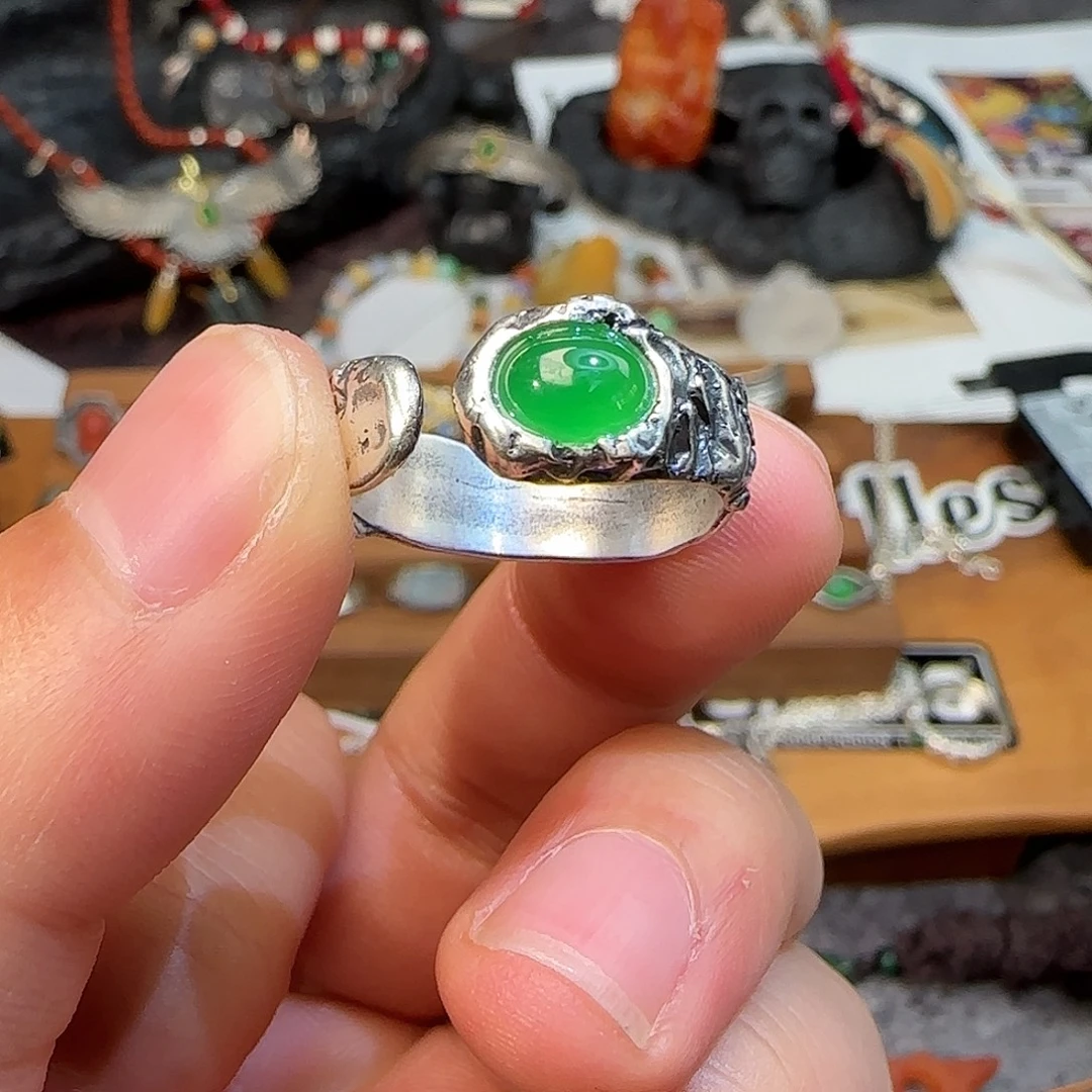 果***同翡翠银S925镶嵌戒指