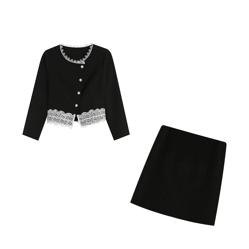 黑色上衣2025小香风+短裙两件套ZL110397套装短款气质显瘦