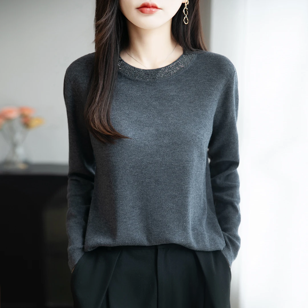 正品哥弟新款羊毛衫网红洋气炸街女装秋冬圆领烫钻显瘦打底毛衣服