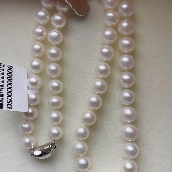 淡水珍珠银S925镶嵌颈饰卡8极光冷白