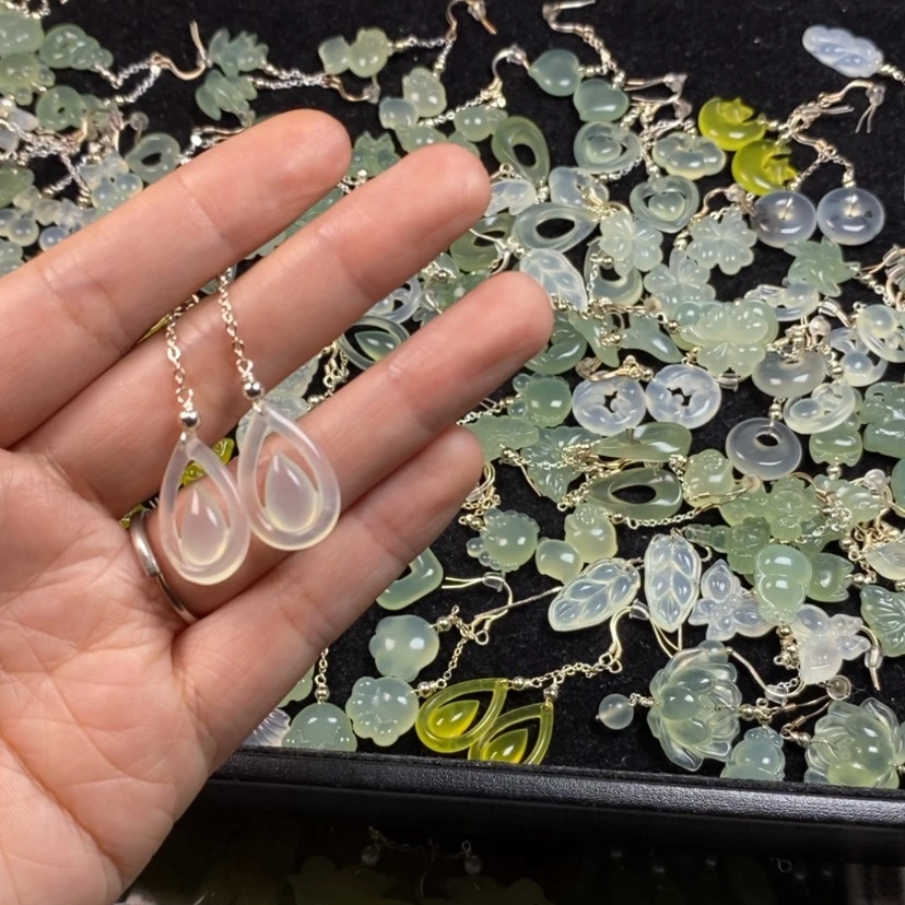 【闪购商品】银S925镶嵌蛇纹石玉挂件耳饰耳环项链