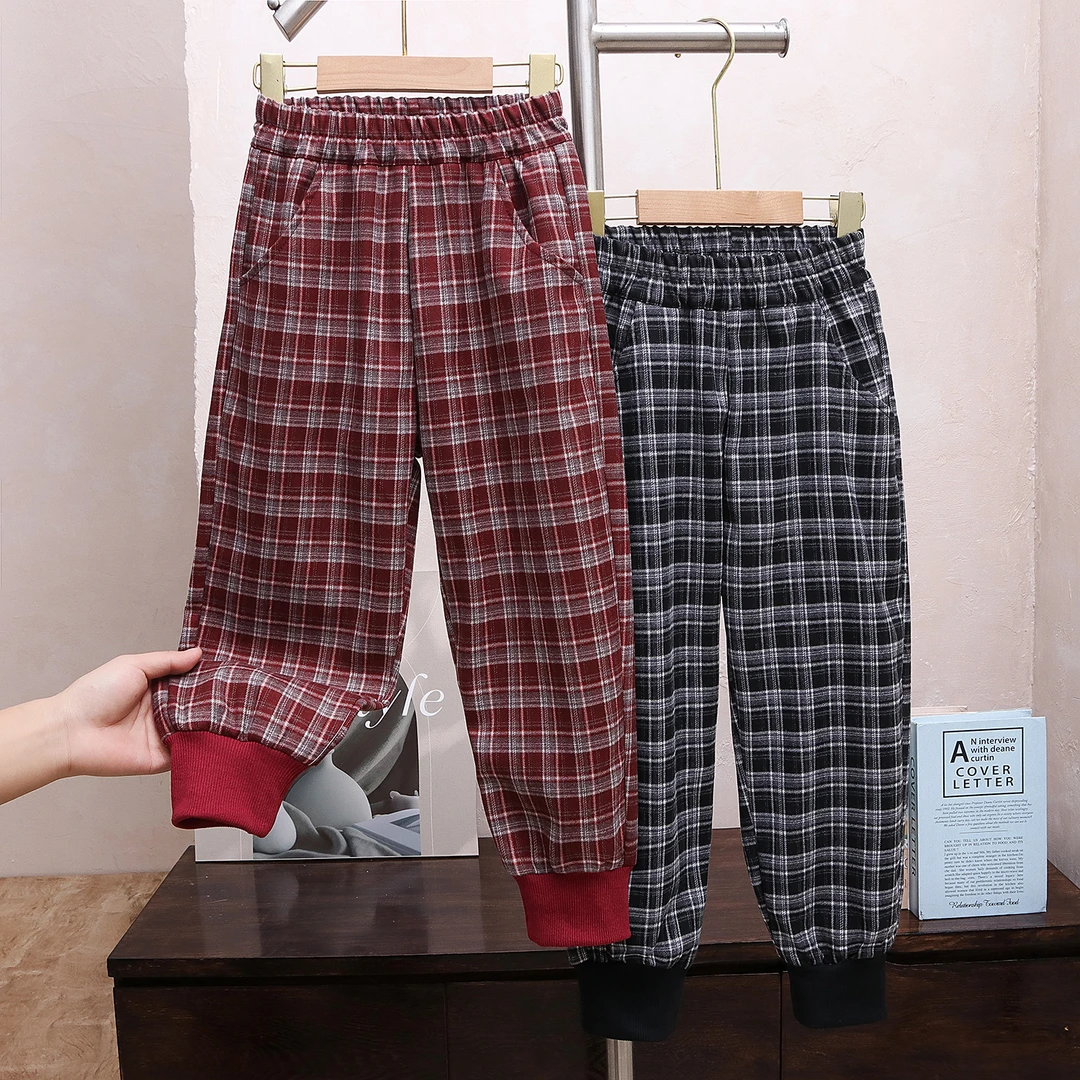 儿童春款裤子童装童裤百搭潮流条纹格子男童女童款卫裤宽松中大童