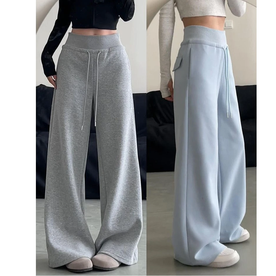 美式灰色阔腿休闲卫裤女春夏新款宽松高腰直筒百搭上档次运动裤子