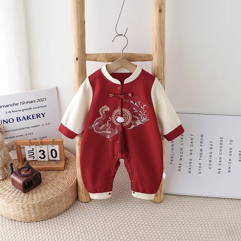 婴儿连体衣春秋新款宝宝过年衣服满月周岁宴小孩礼服新生儿过年服
