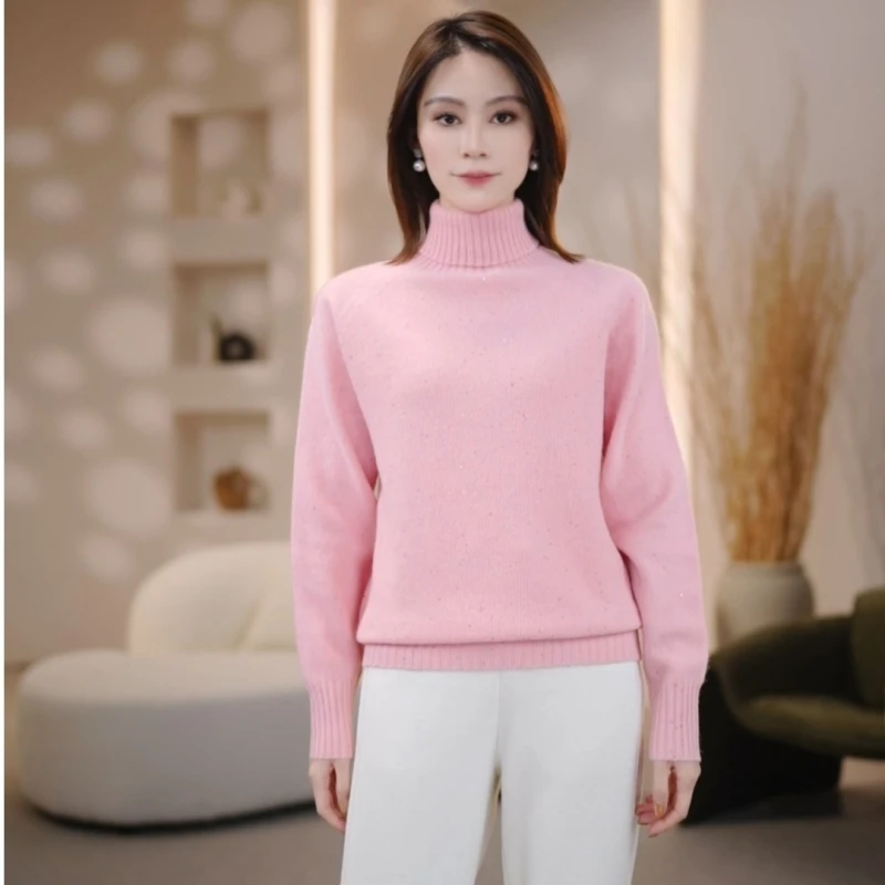 【七彩珠片高领加厚款】气质羊毛衫新款上衣百搭针织羊毛