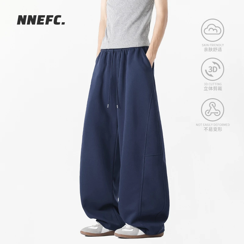 NNEFC美式潮牌高街弯刀休闲裤男秋季宽松运动卫裤重磅垂感直筒裤
