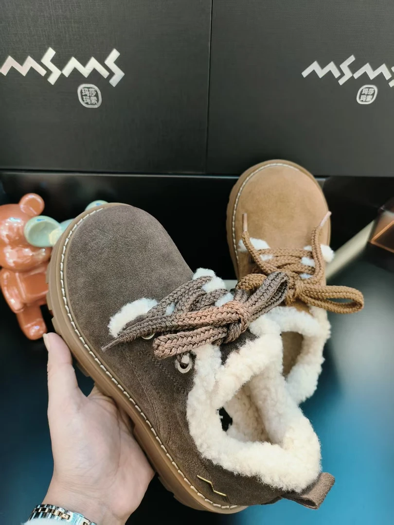 【玛莎玛索】16-129dm冬季新款毛口系带圆头防滑保暖加厚加绒勃肯鞋