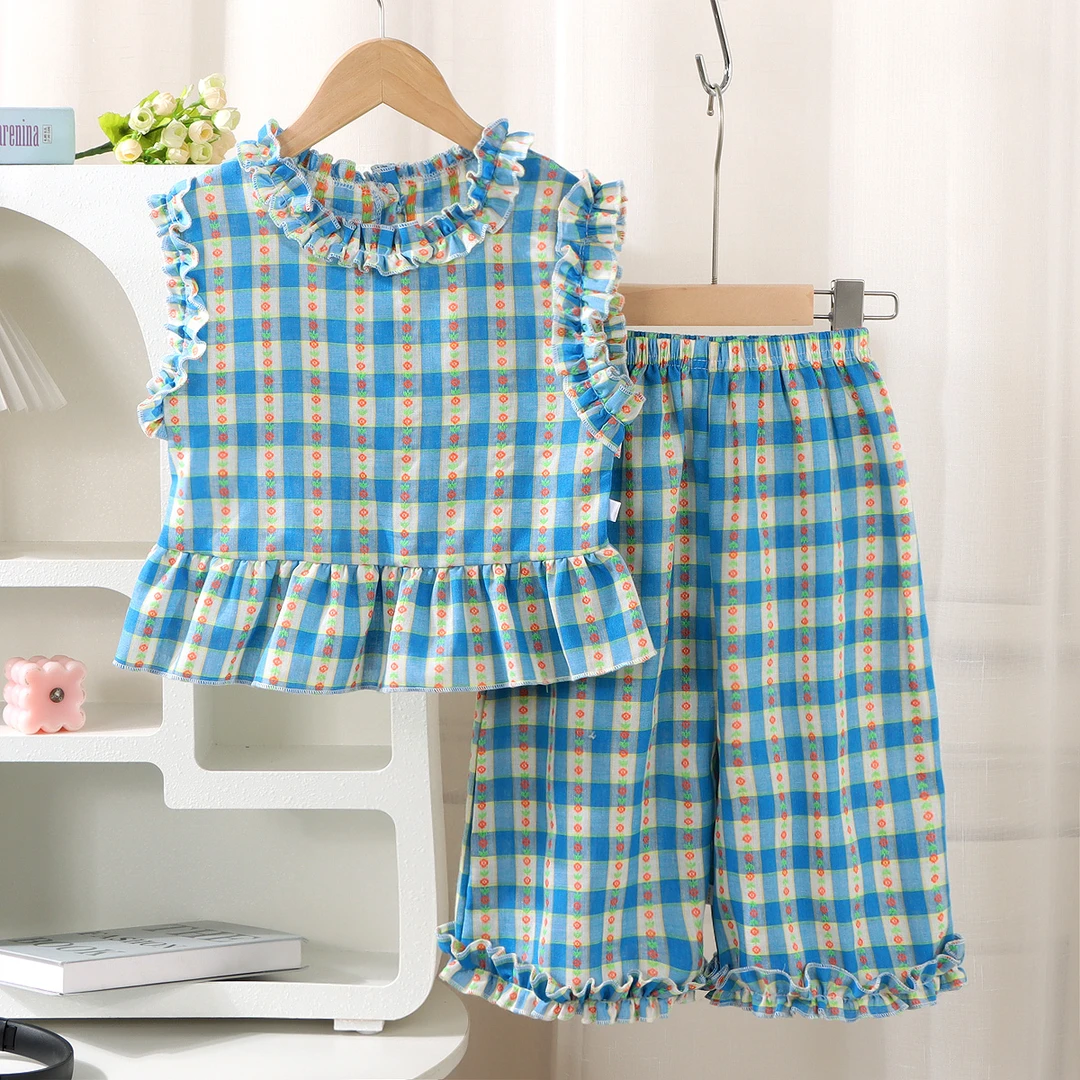 女童时尚洋气格子2025夏季新款两件套儿童可爱甜美无袖网红套装