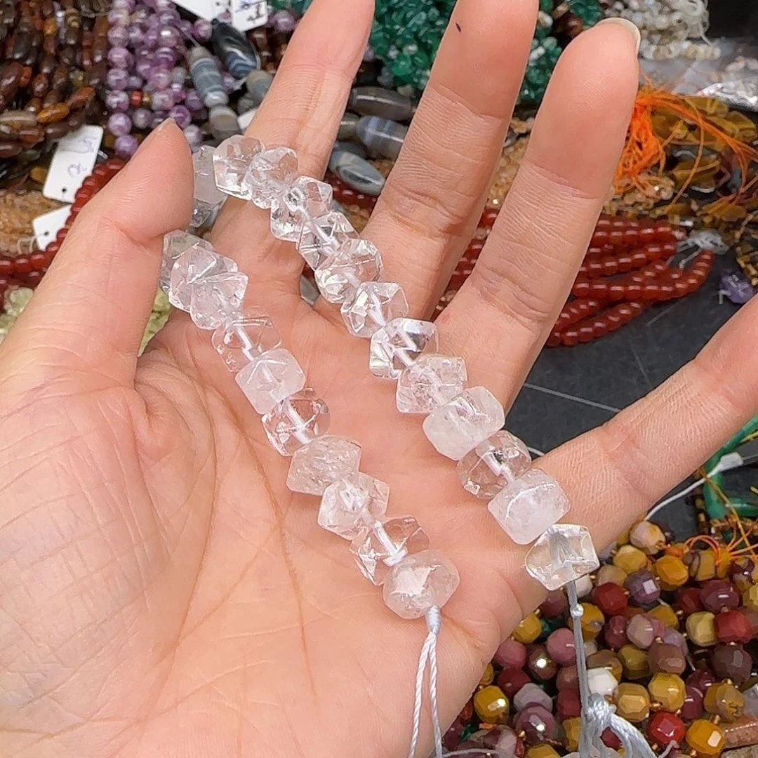 玛瑙/玉髓合金珠宝半成品白水晶10mm半条
