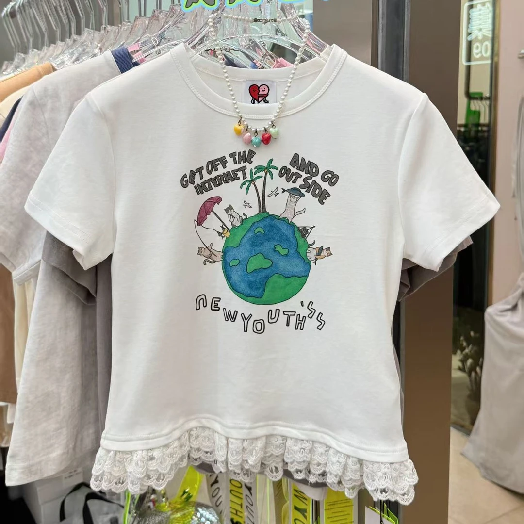 南油小众潮牌 蕾丝边创意T恤