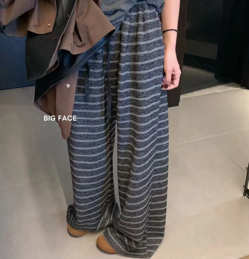 奶芙绒孕妇阔腿裤秋冬季外穿休闲新款条纹控athflow风遛弯长裤子