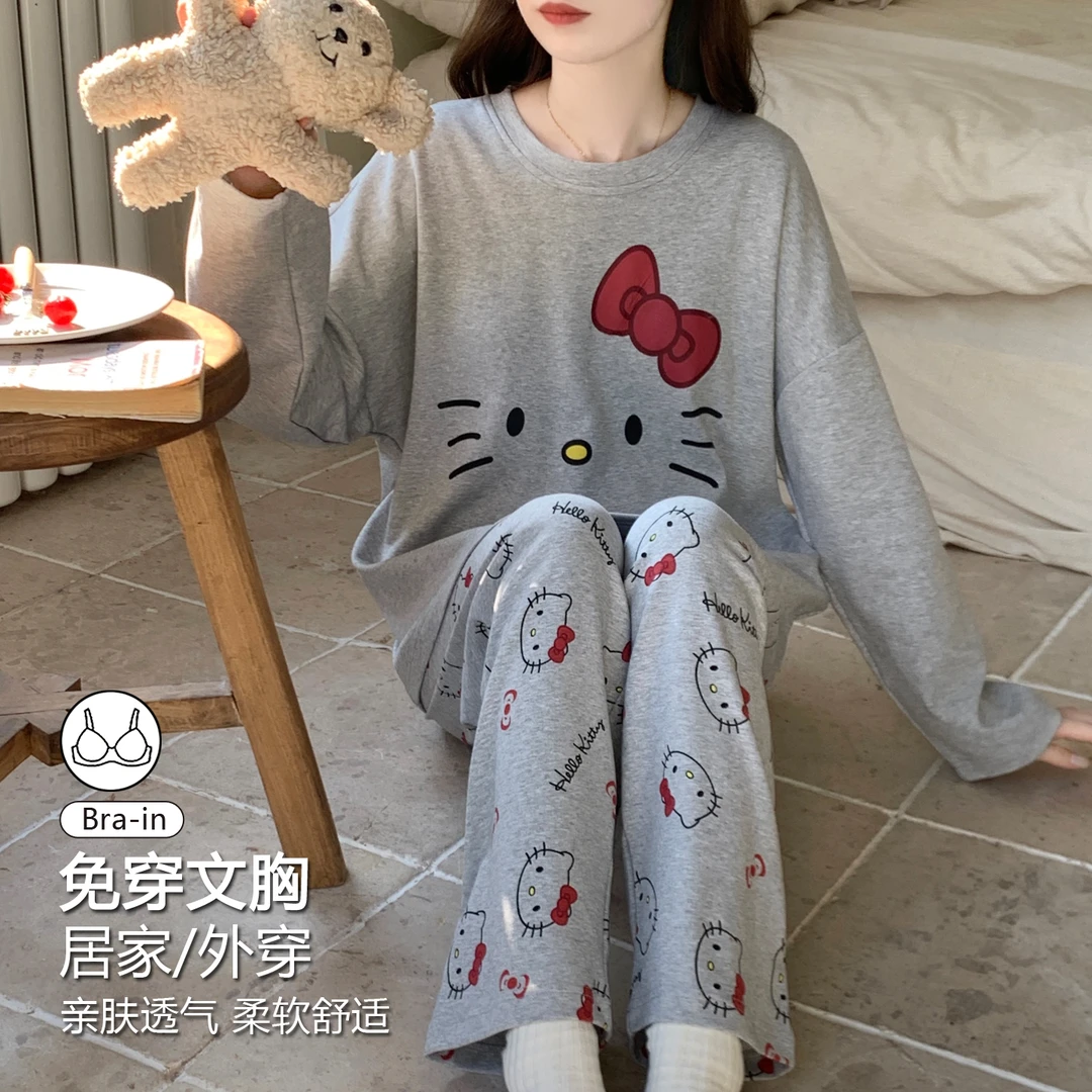 kt猫睡衣女款爆款2025新款带胸垫春秋长袖长裤少女学生宿舍家居服