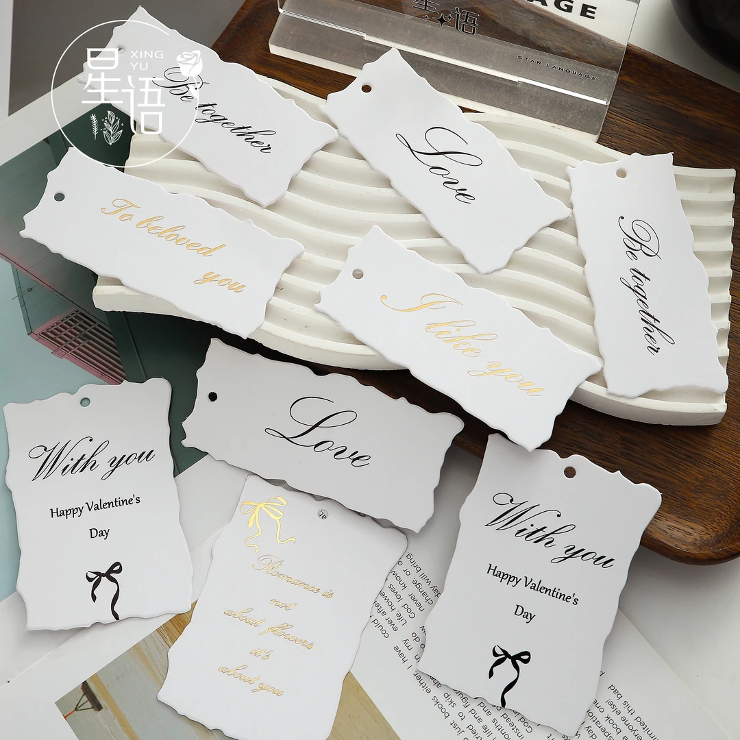 星语 法式加厚简约英文贺卡撕边卡片创意花艺祝福留言卡装饰贺卡