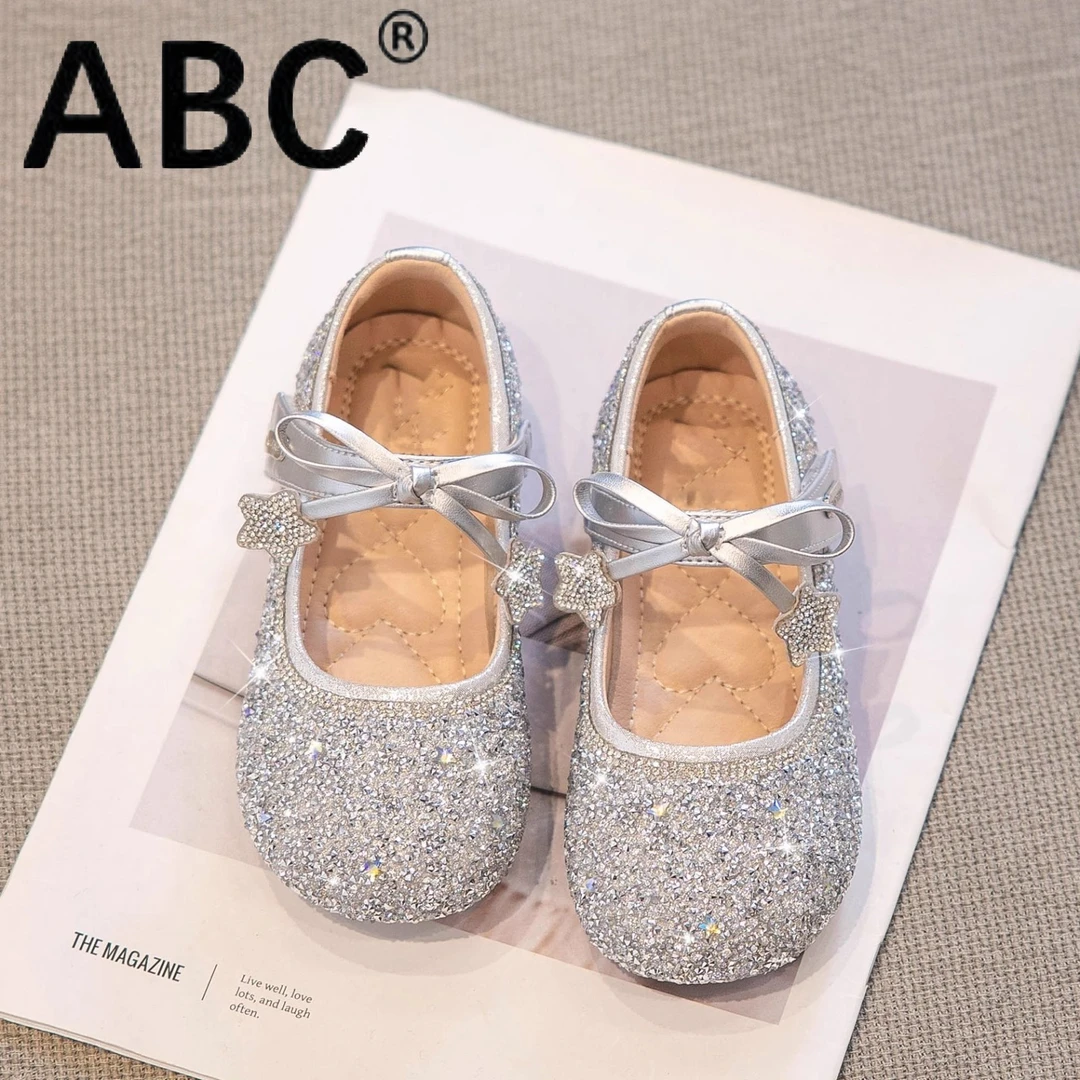ABC女童公主鞋2025春秋新款儿童鞋水晶鞋女孩小皮鞋艾莎鞋子单鞋