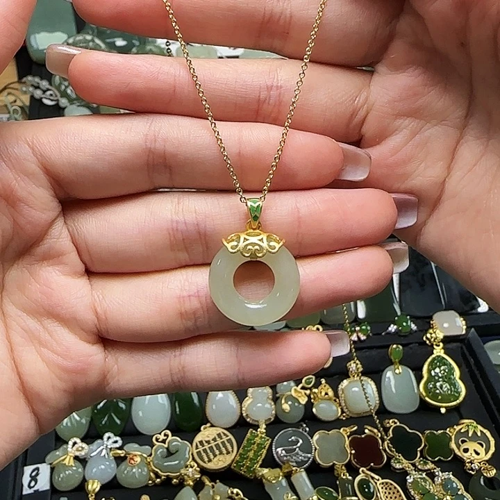 颈饰银S925镶嵌和田玉送链子送绳