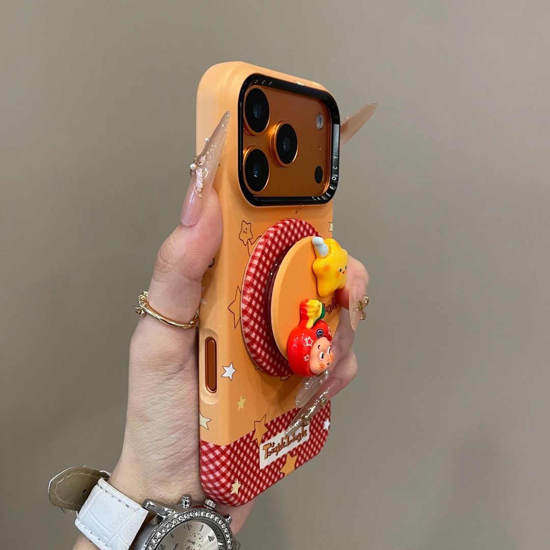 卡通拼接红格纹星星人磁吸适用iPhone17手机壳16pro创意15pm硬14