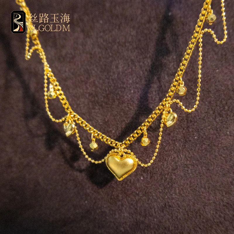 丝路玉海2025新款足金999蕾丝爱心项链时尚气质大气百搭多退少补