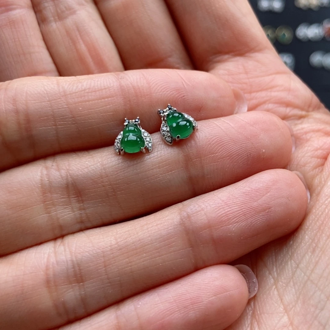 翡翠耳饰银S925镶嵌翡翠首饰