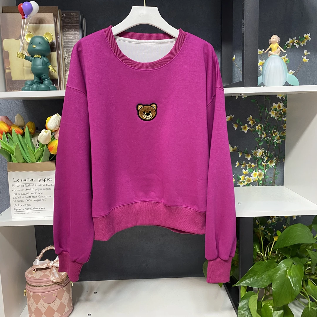 E2828【春季新款】时尚圆领简约紫色卡通图案卫衣