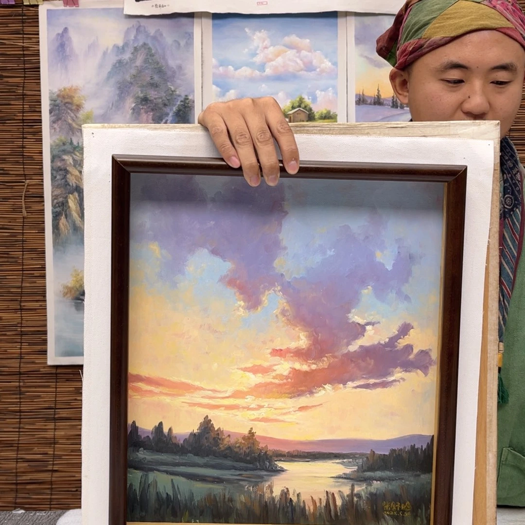 油画行路人小院绘画作品竞拍