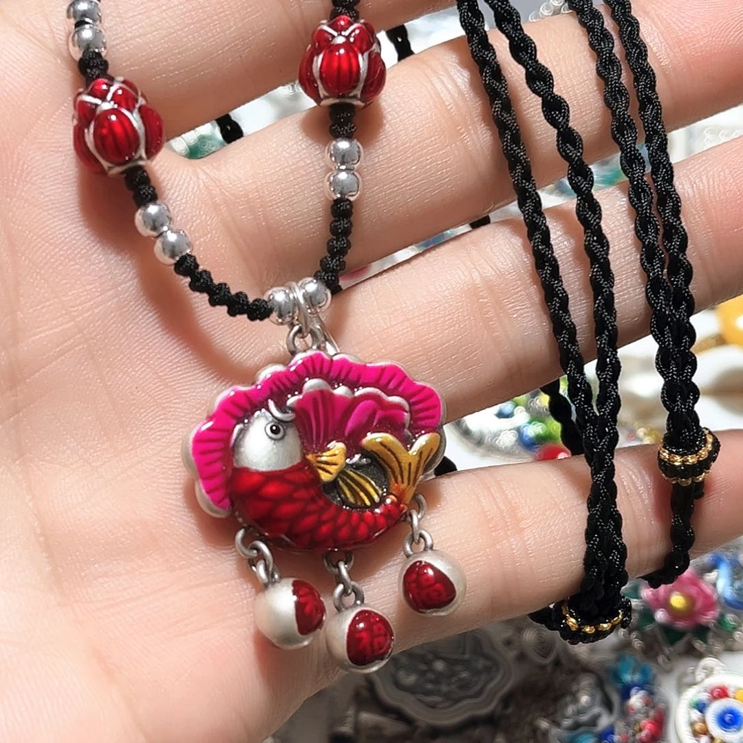 吊坠足银珐琅莲莲有余吊坠