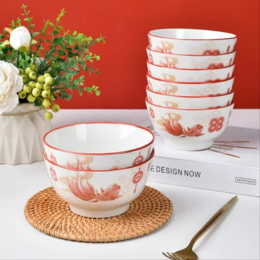 年年有余4.5英寸米饭碗10只装 釉下彩陶瓷餐具