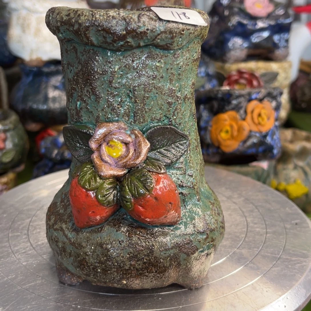 红陶熊*?粗砂陶手工花盆