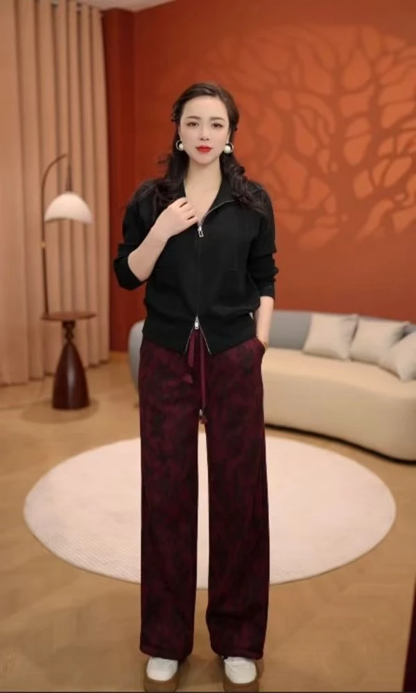 新中式国风垂感暗花气质直筒裤[241/甄/萍/珂/]