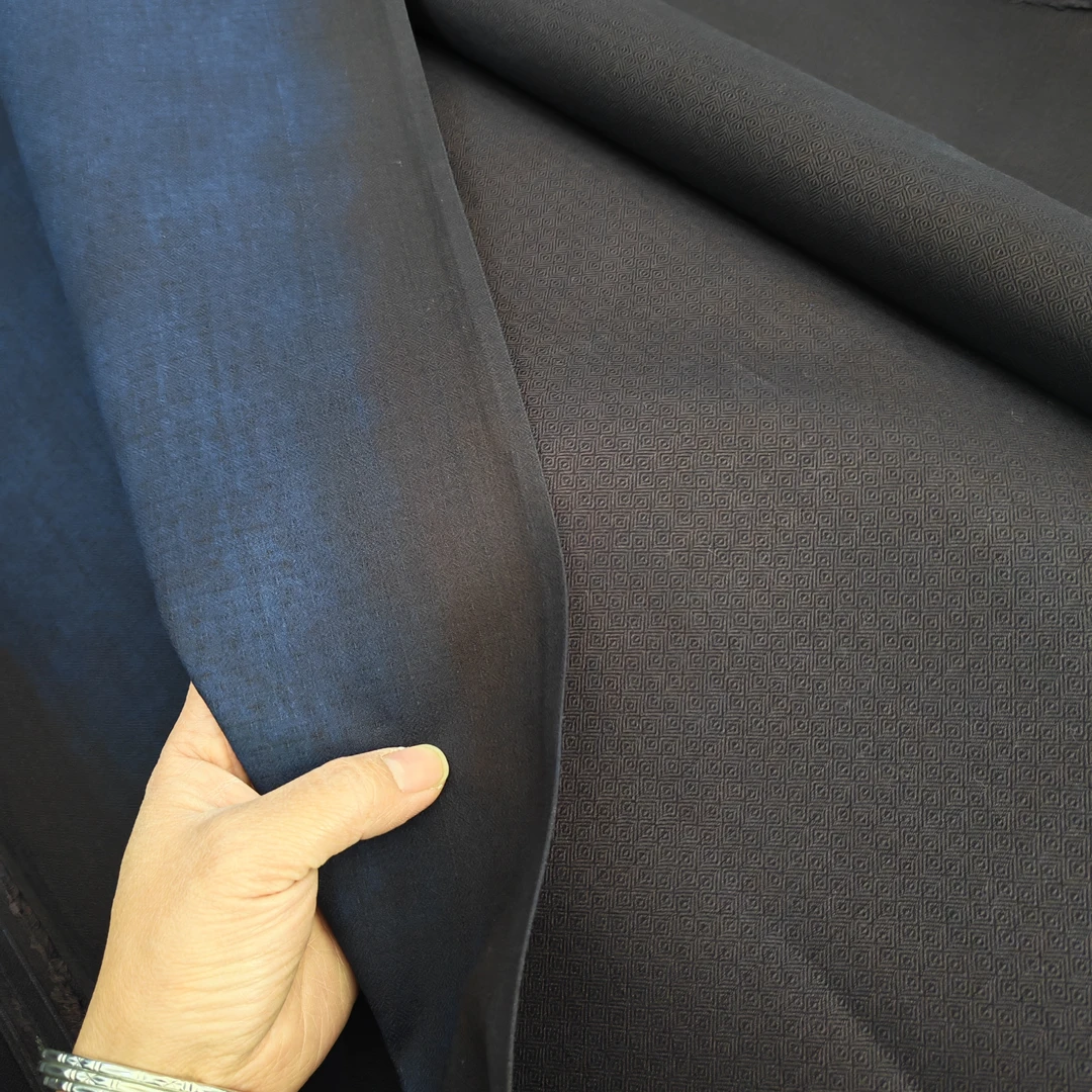 少数民族布依族苗族土布黑深红色老粗布料菱形格老布1米4宽