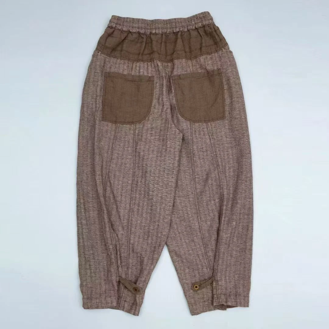 【小姨】分享垒土原创设计拼色麻裤