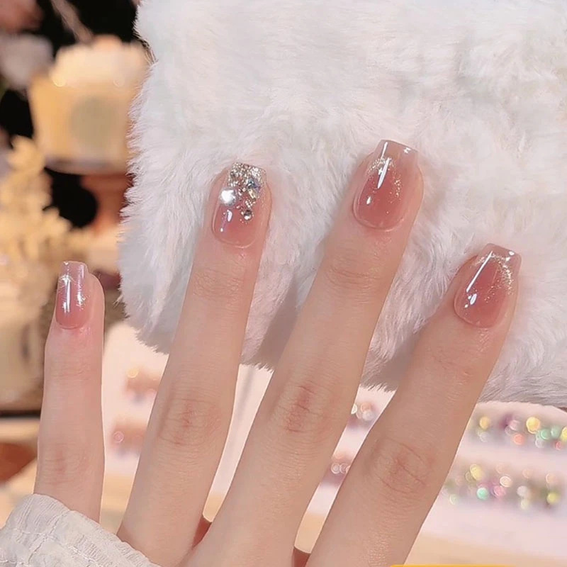 【落日余晖】美拉德美甲腮红显白纯手工穿戴甲指尖猫眼平替好物