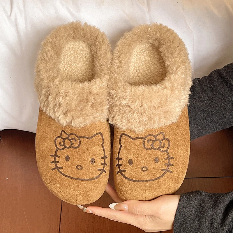 2025秋冬新款可爱KT毛毛边博肯鞋女室内外穿保暖舒适复古加绒拖鞋