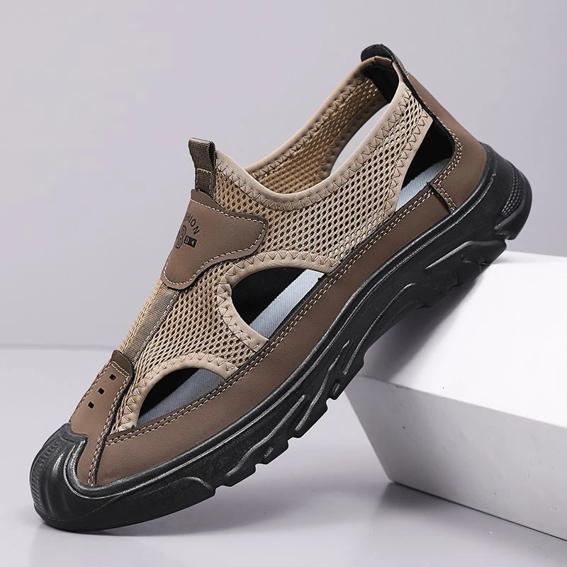 夏季凉鞋男透气休闲素面中年休闲风网面鞋飞织鞋潮流透气防滑潮鞋
