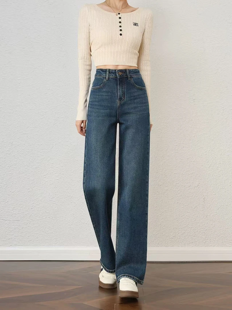 工厂高品质无暇孤品牛仔裤女高腰直筒四季显瘦宽松百搭春秋