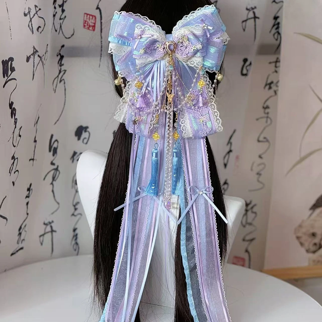 《不知月》新国风古风搭配汉服洛丽塔长飘带蝴蝶结头饰新款发饰发夹